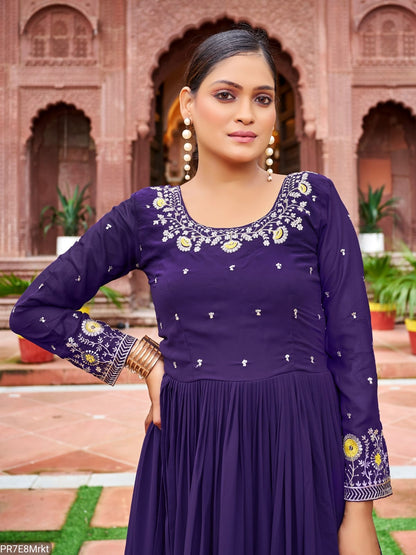 Yellow Frill Faux Embroidered Gown with 4 Meter Flair