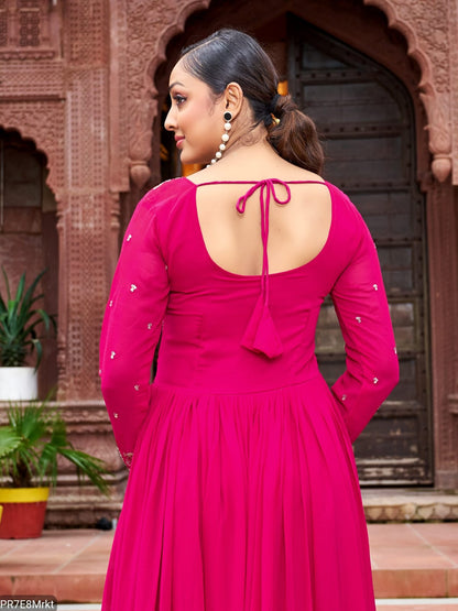 Yellow Frill Faux Embroidered Gown with 4 Meter Flair
