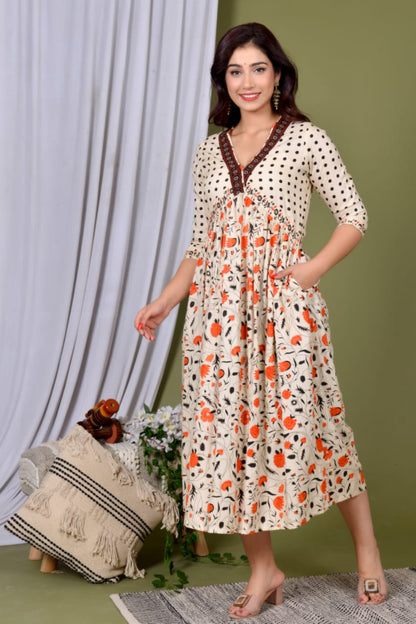 Elegant Rayon Midi Gown with Convenient Side Pocket