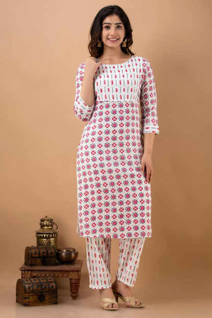 Premium Hand Block Rayon Kurti with Elegant Sequence Work and Pant