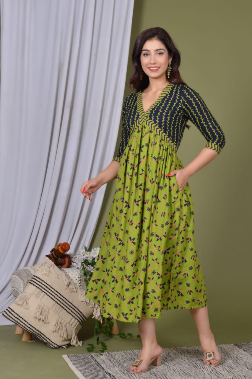 Elegant Rayon Midi Gown with Convenient Side Pocket