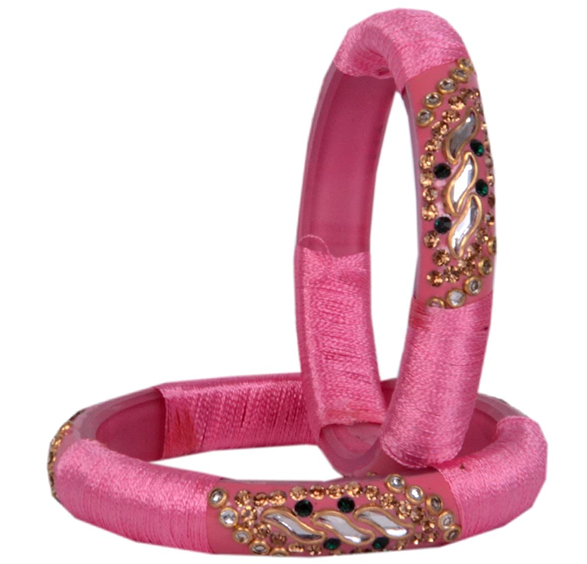 sukriti stylish designer pink silk thread acrylic bangles for girls, women - set of 2