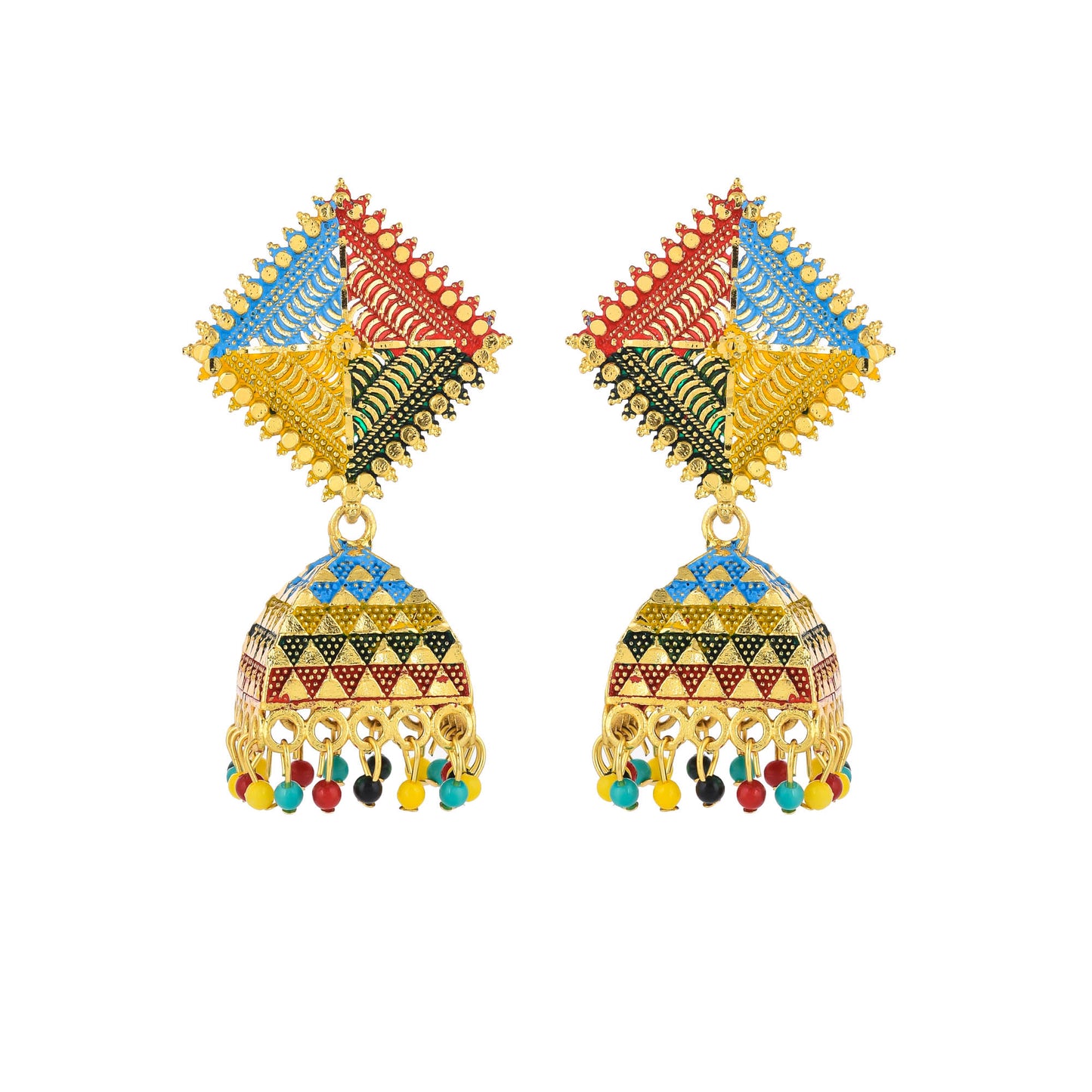 Sukriti Stylish Ethnic Vibrant Gold-plated Multicolor Kite styled Jhumka Earrings for Girls & Women