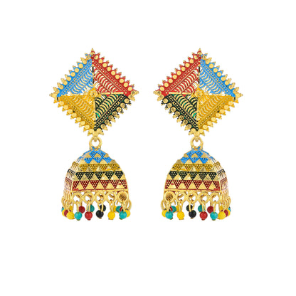 Sukriti Stylish Ethnic Vibrant Gold-plated Multicolor Kite styled Jhumka Earrings for Girls & Women