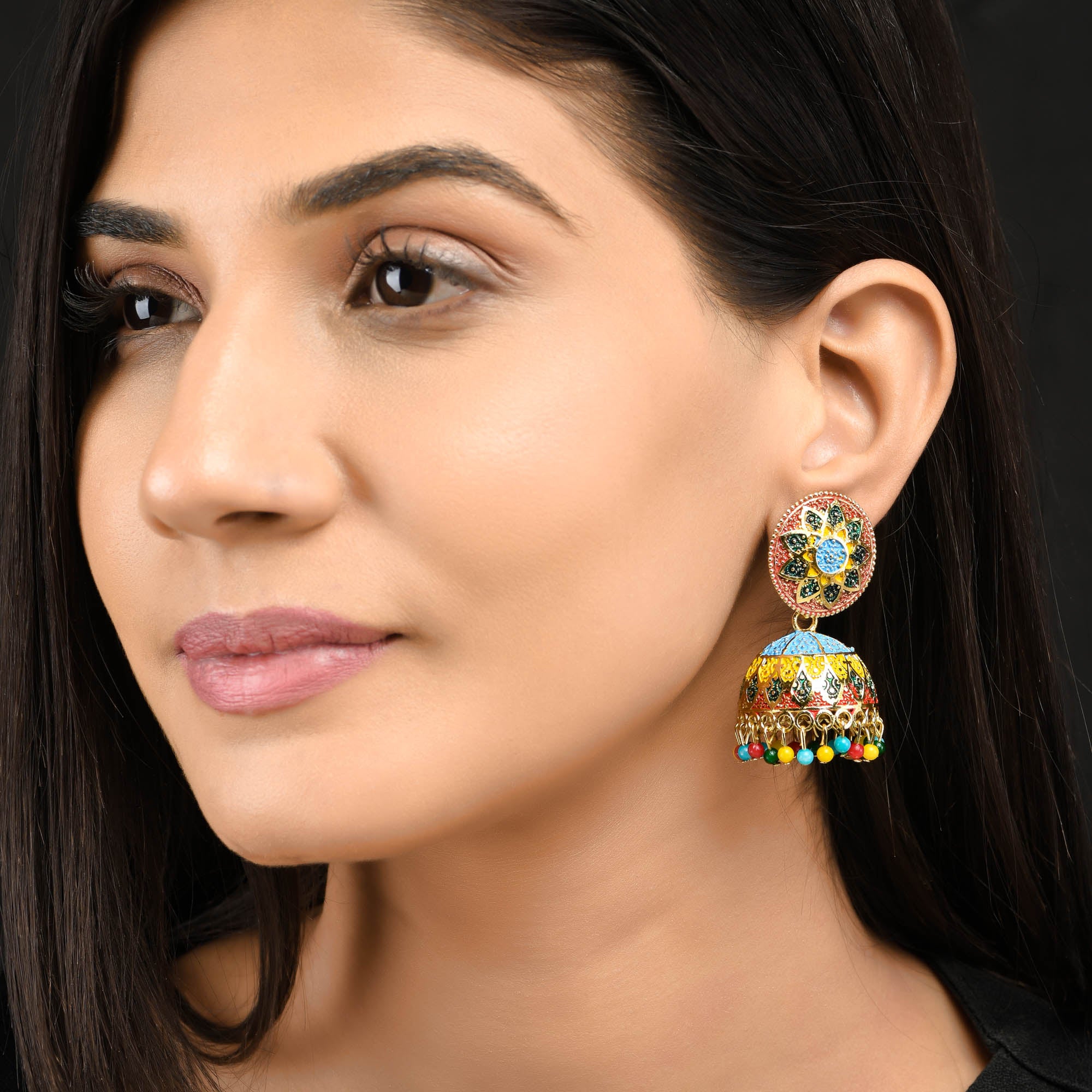 Rajbai imitation Traditional Ethnic Big size colourful Jhumka / Jhumki  Earrings/chain earrings for girls and women.