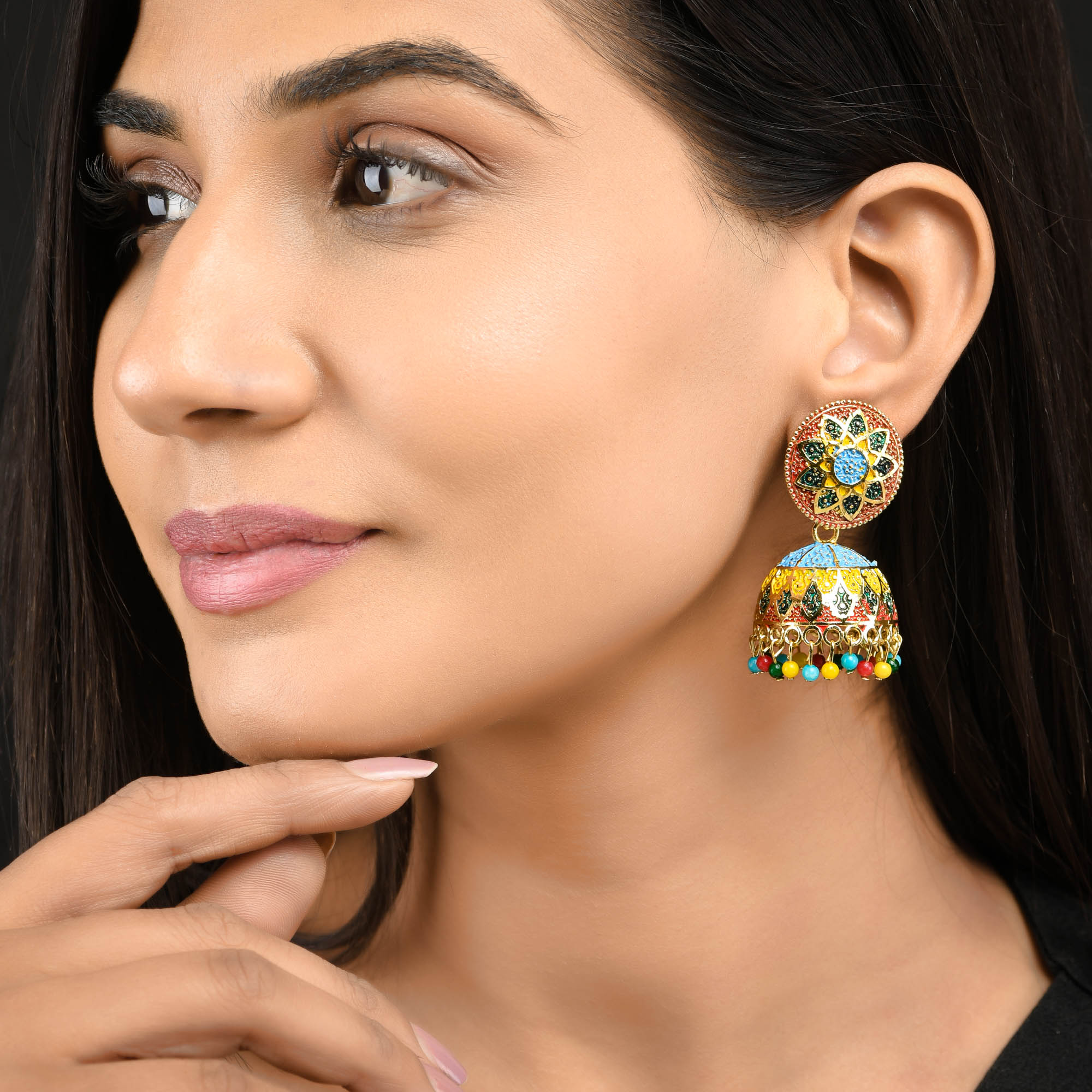 Multicolor Beads Jhumka Earring for Garba | FashionCrab.com