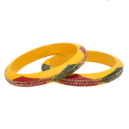 sukriti beautiful rajasthani red-green-yellow lac kangan bangles for women – set of 2
