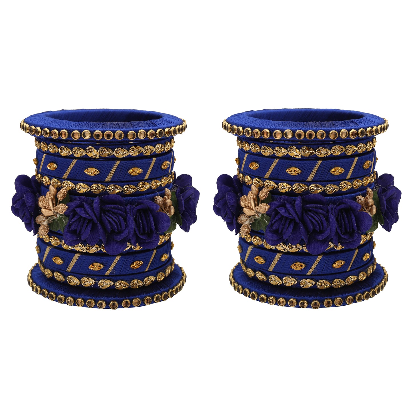 sukriti stylish handmade blue flower designer silk thread plastic bridal chuda wedding bangles for women – set of 18