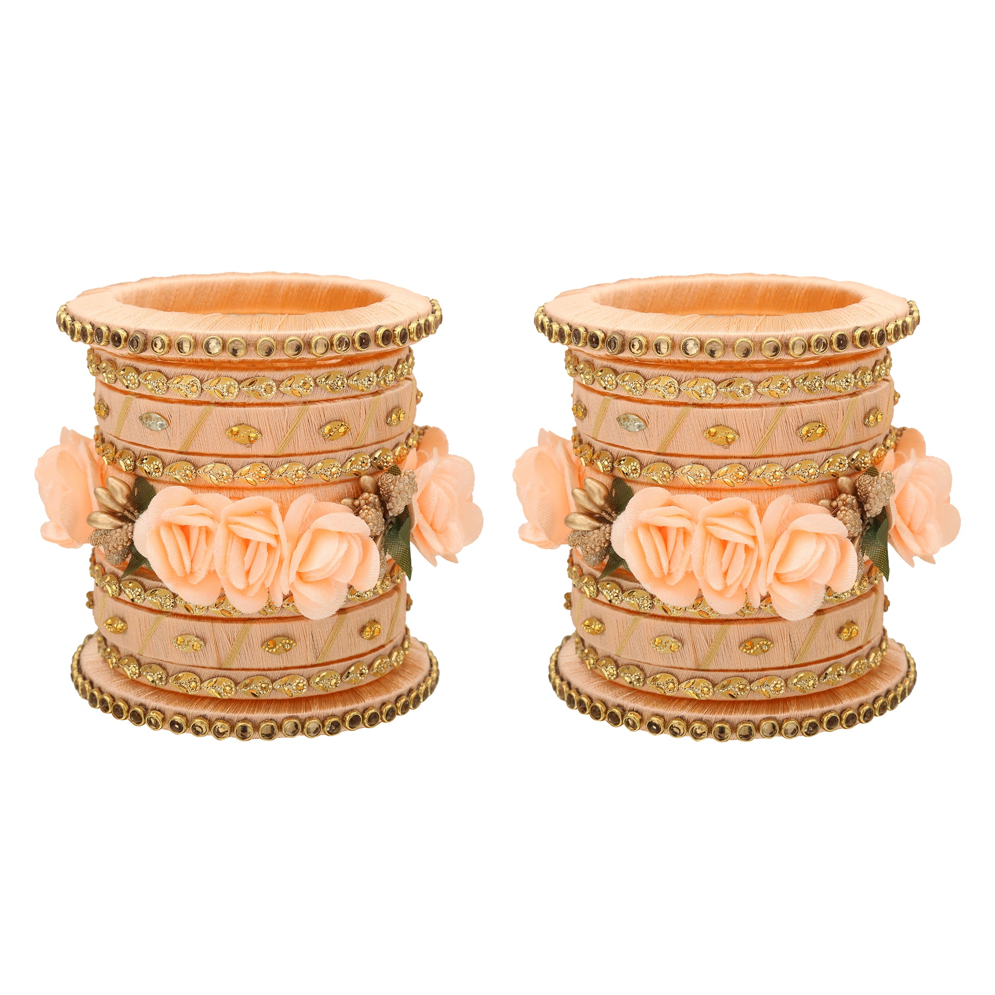 sukriti stylish handmade peach flower designer silk thread plastic bridal chuda wedding bangles for women – set of 18