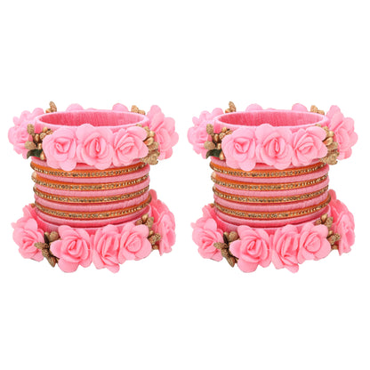 sukriti beautiful handcrafted babypink flower designer silk thread bridal chuda wedding bangles for women – set of 22