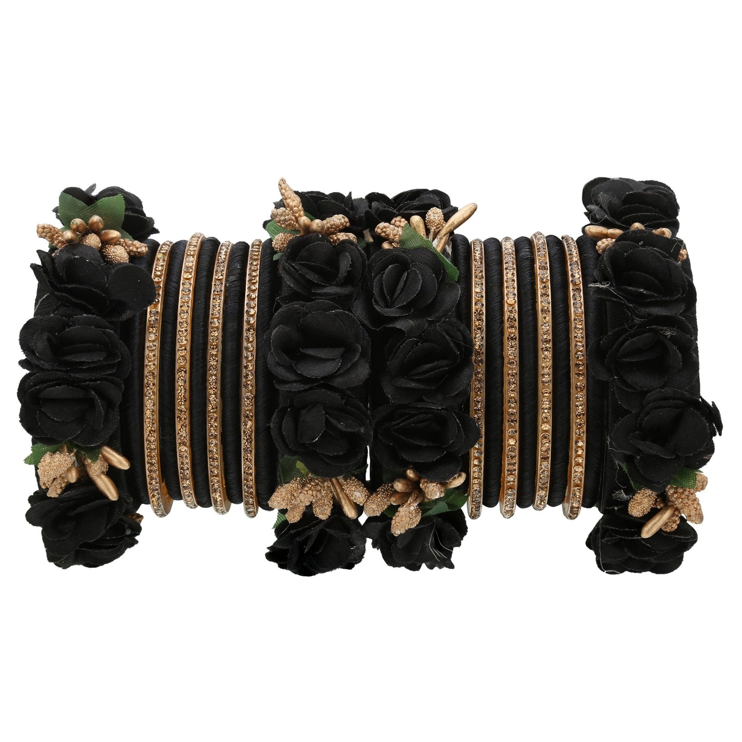 sukriti beautiful handcrafted black flower designer silk thread bridal chuda wedding bangles for women – set of 22