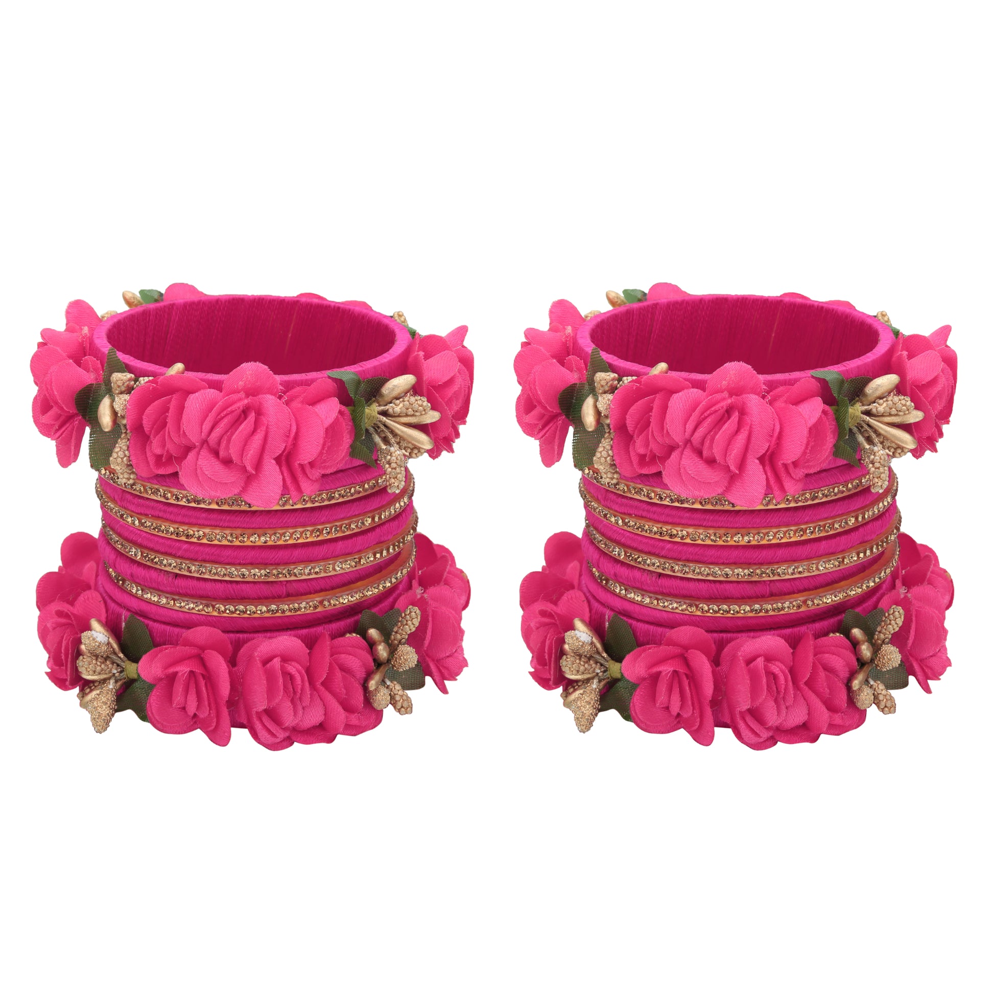 sukriti beautiful handcrafted magenta flower designer silk thread bridal chuda wedding bangles for women – set of 22