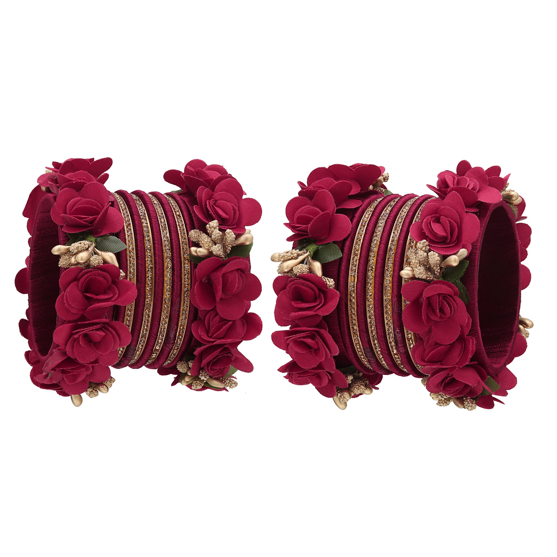 sukriti beautiful handcrafted maroon flower designer silk thread bridal chuda wedding bangles for women – set of 22