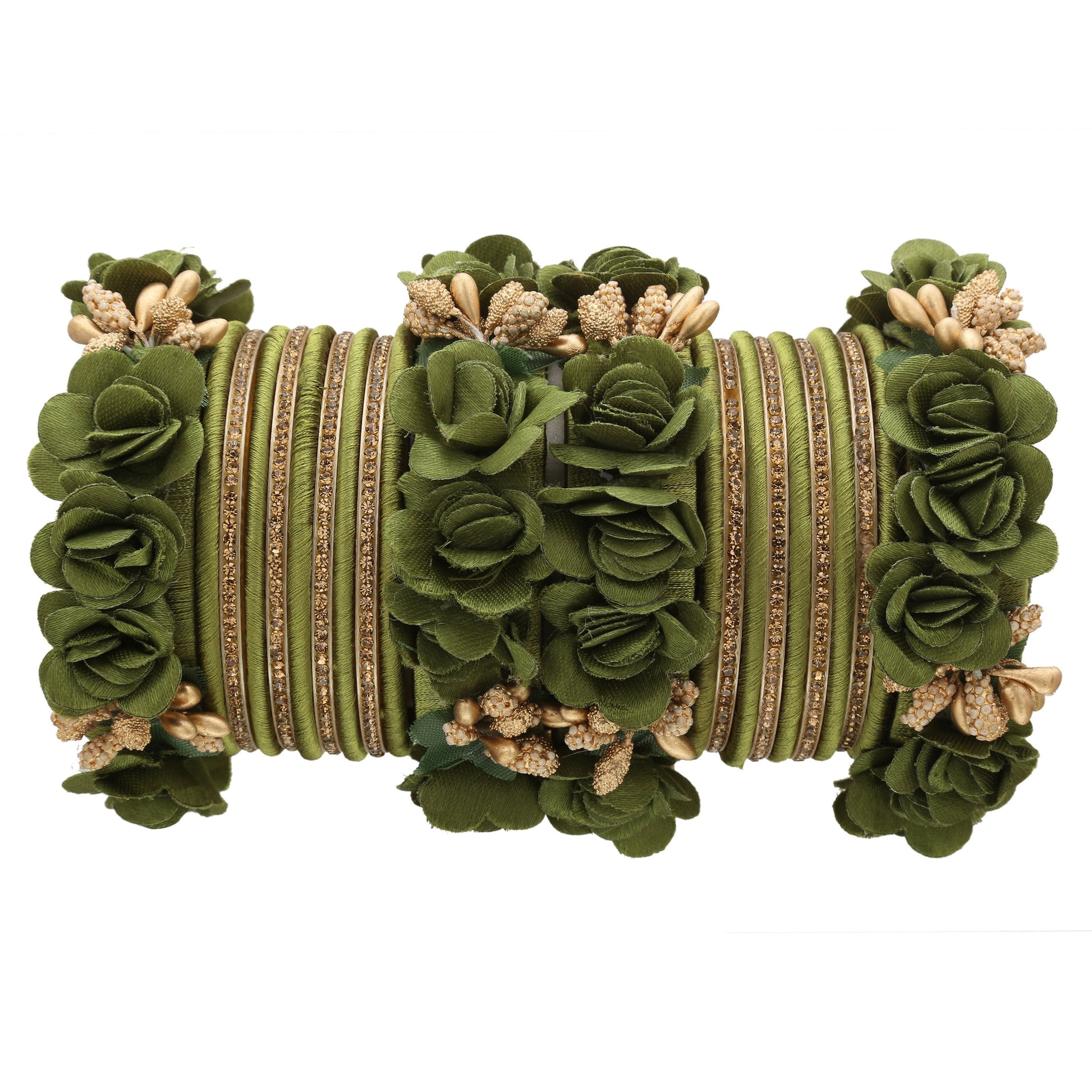 sukriti beautiful handcrafted mehandigreen flower designer silk thread bridal chuda wedding bangles for women – set of 22