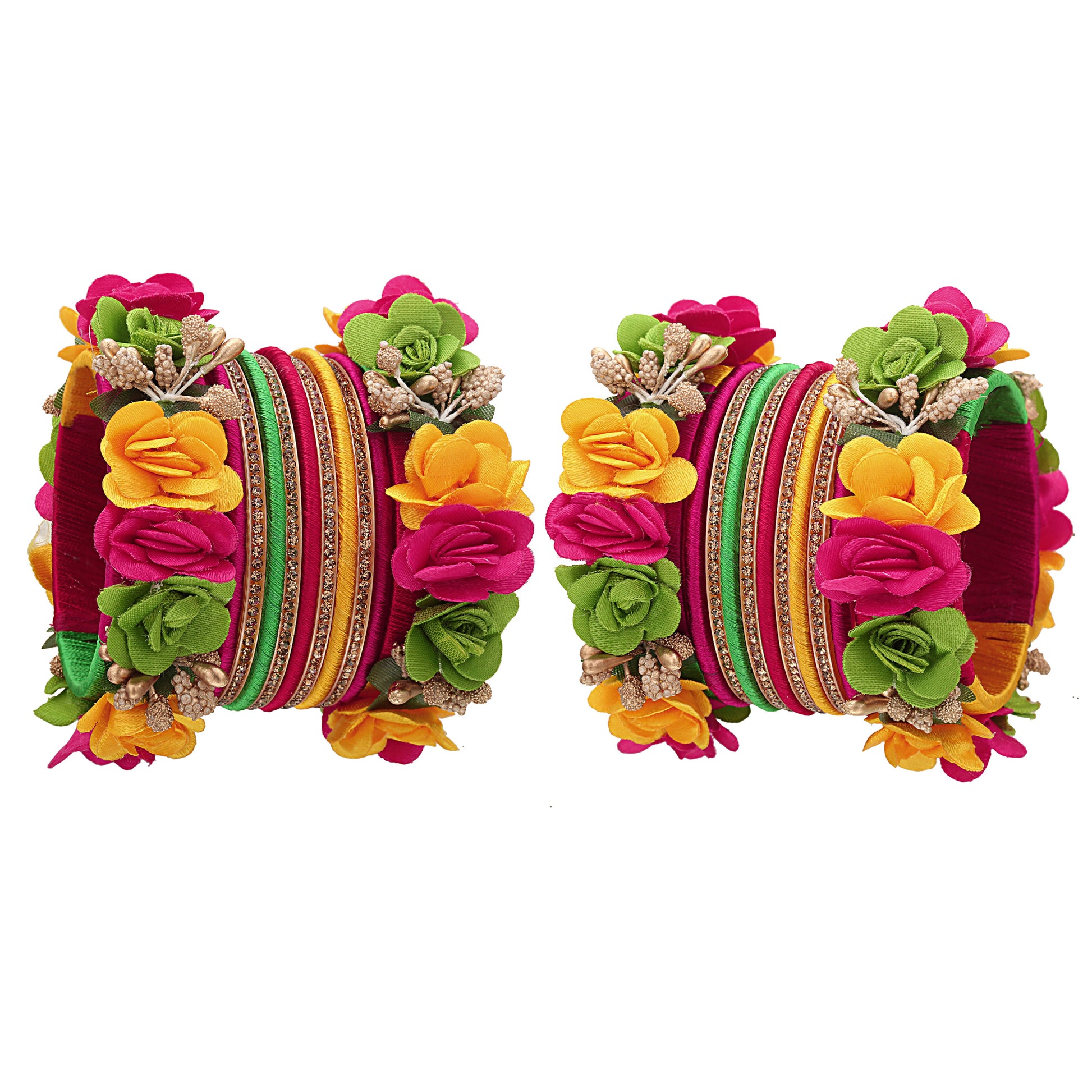 sukriti beautiful handcrafted multicolor flower designer silk thread bridal chuda wedding bangles for women – set of 22