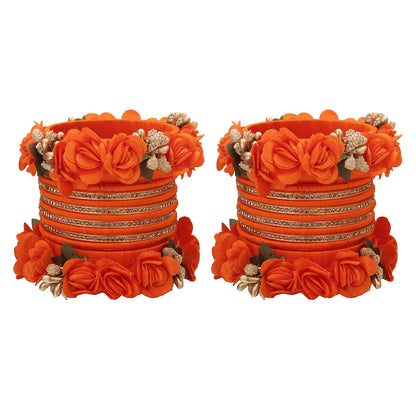 sukriti beautiful handcrafted orange flower designer silk thread bridal chuda wedding bangles for women – set of 22