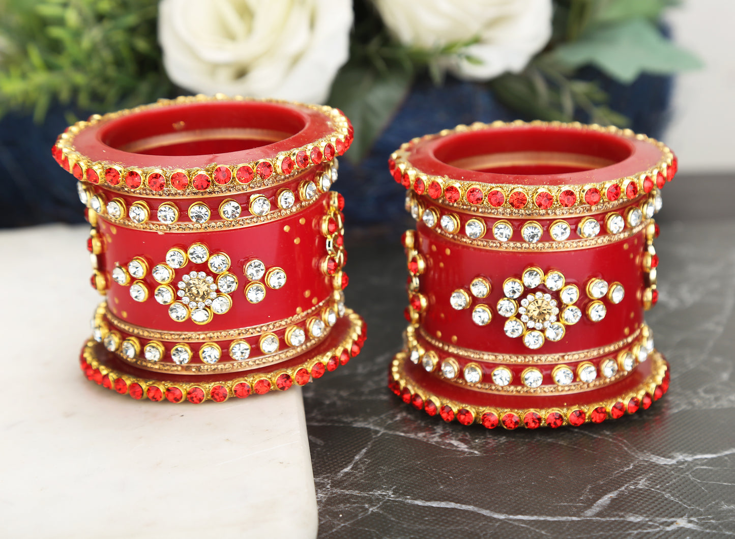 Sukriti Rajasthani Ethnic Designer Handcrafted Seep Kundan Chura Wedding Bridal Dulhan Chuda for Women & Girls - Set of 18