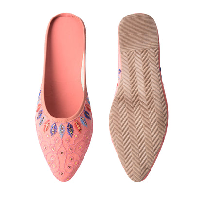 Sukriti Ethnic Traditional Handmade Stylish Latest Embroidery Jaipuri Peach Jutti | Nagra | Mojari | Shoes for Women & Girls