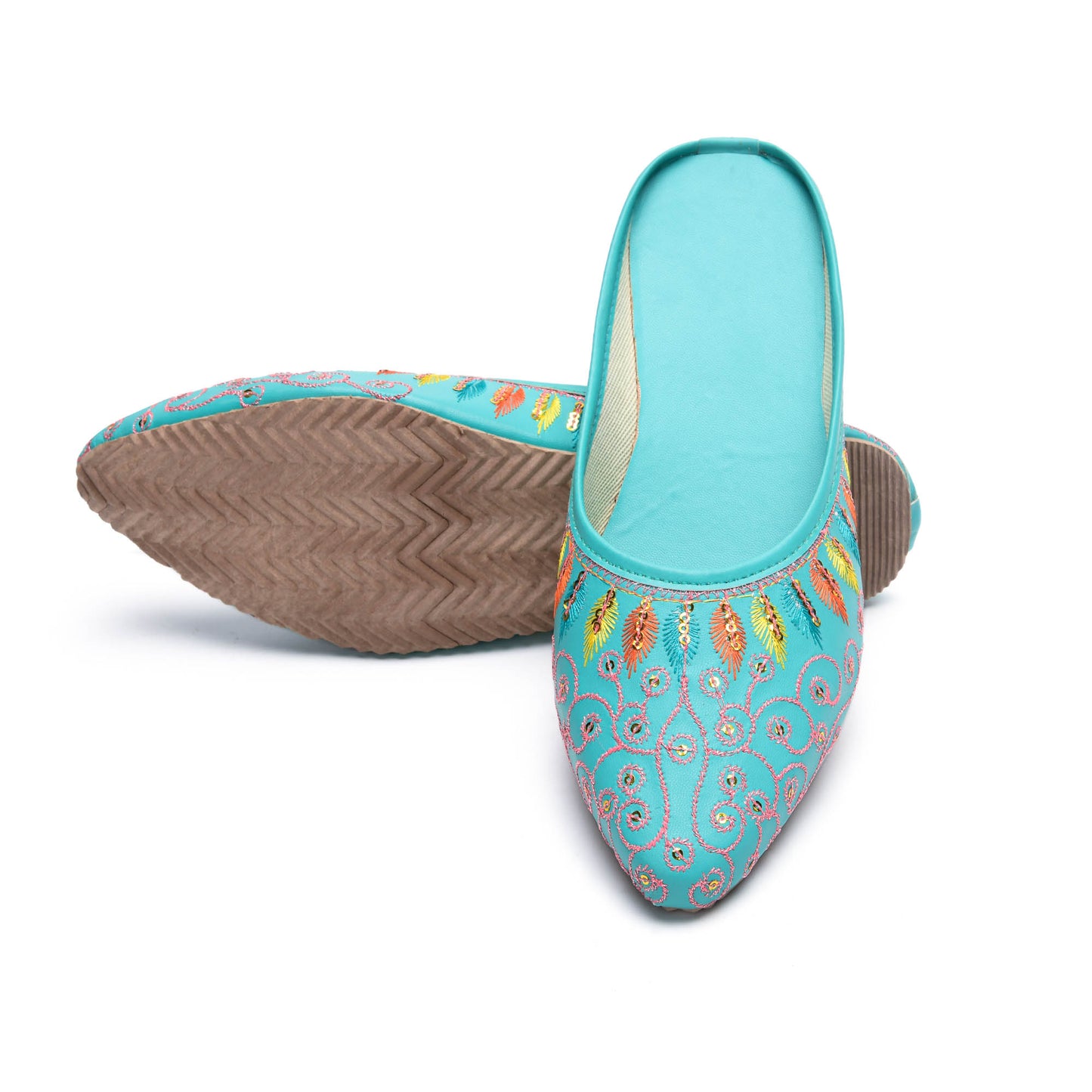 Sukriti Ethnic Traditional Handmade Stylish Latest Embroidery Jaipuri Turquoise Jutti | Nagra | Mojari | Shoes for Women & Girls