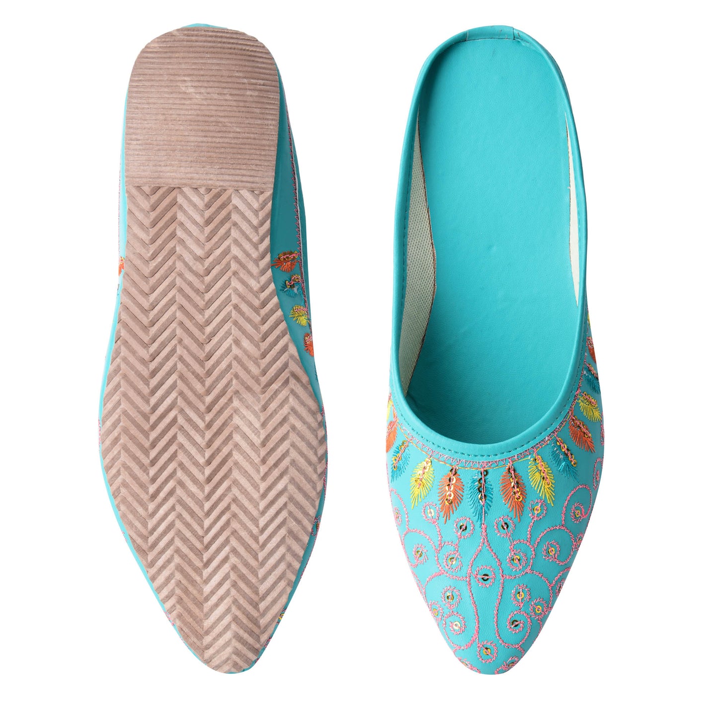 Sukriti Ethnic Traditional Handmade Stylish Latest Embroidery Jaipuri Turquoise Jutti | Nagra | Mojari | Shoes for Women & Girls
