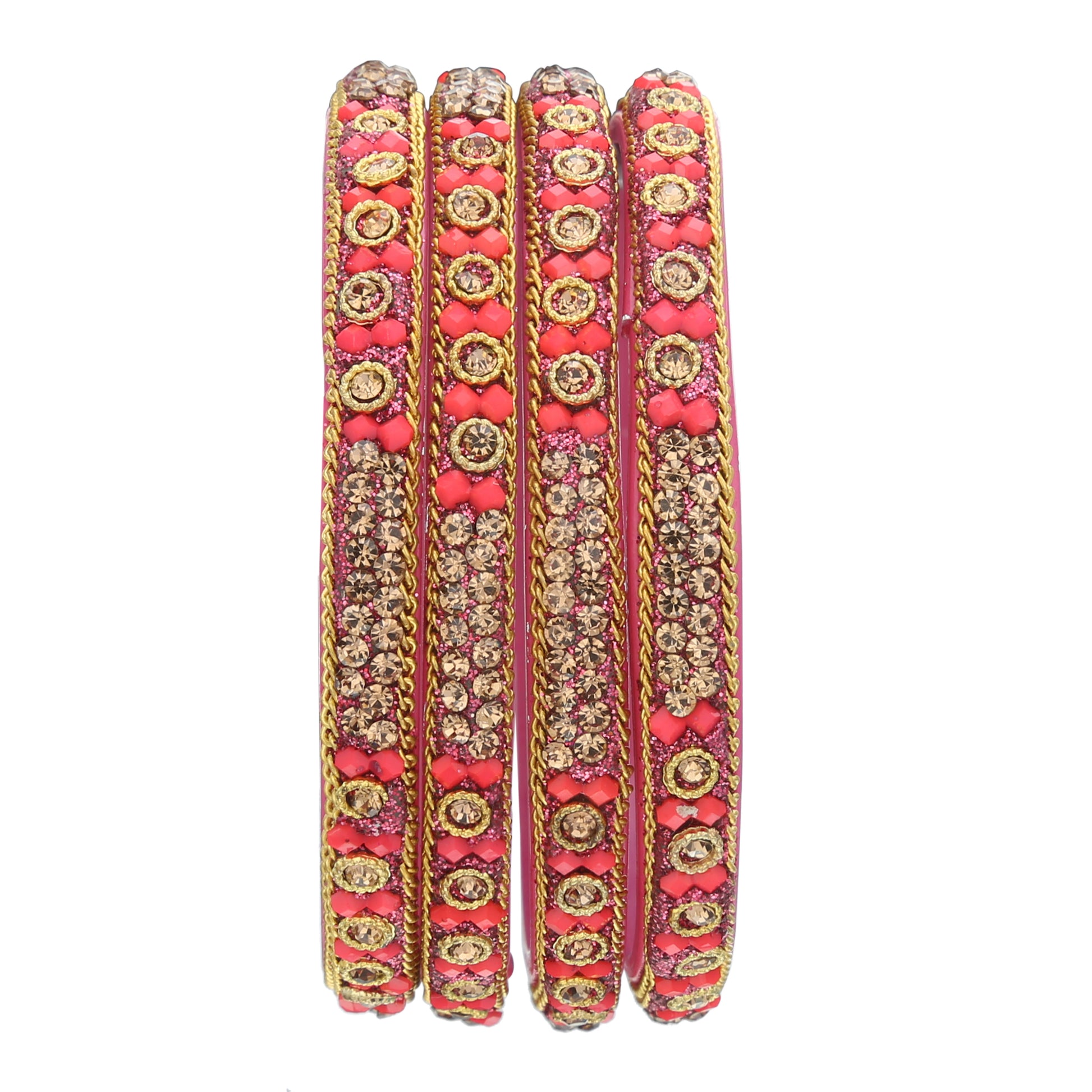 sukriti handcrafted glossy zircon crystal pink glass bangles for women – set of 4