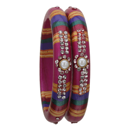 sukriti rajasthani traditional laharia magenta lac kadaa bangles for women – set of 2
