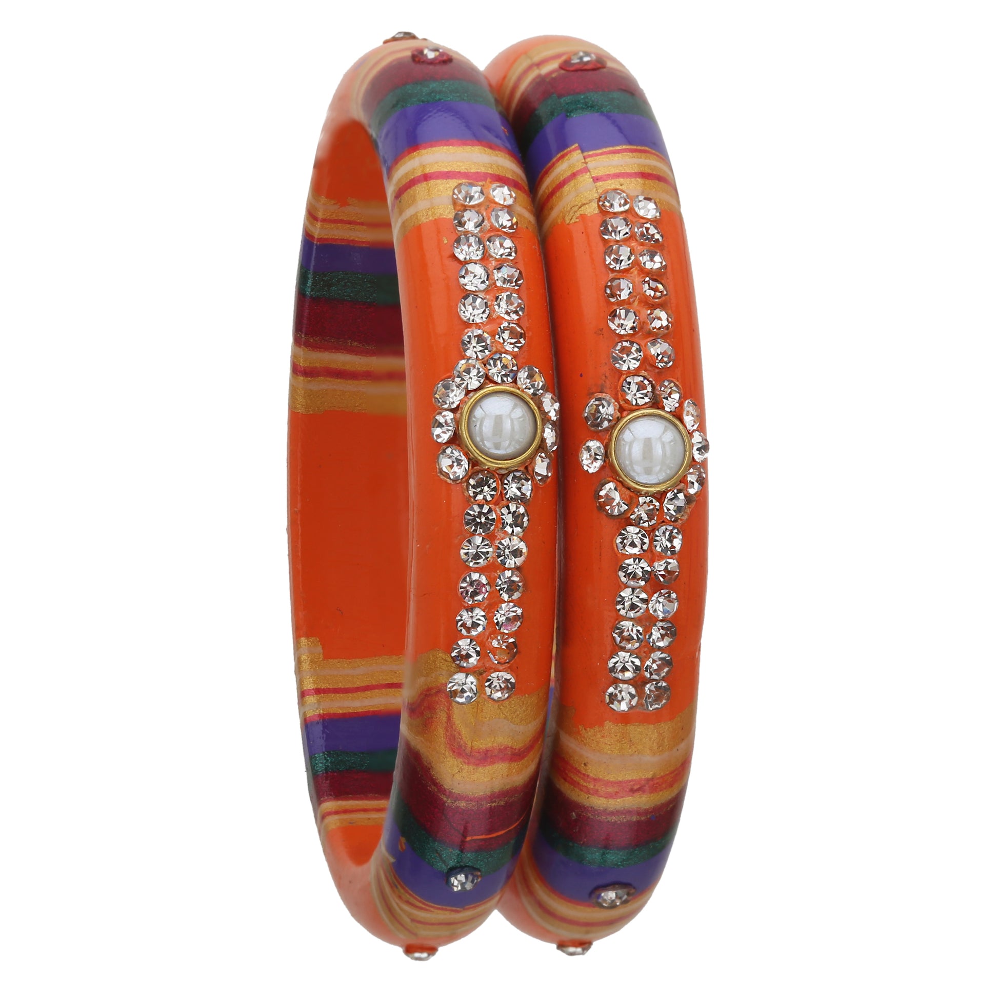 sukriti rajasthani traditional laharia orange lac kadaa bangles for women – set of 2