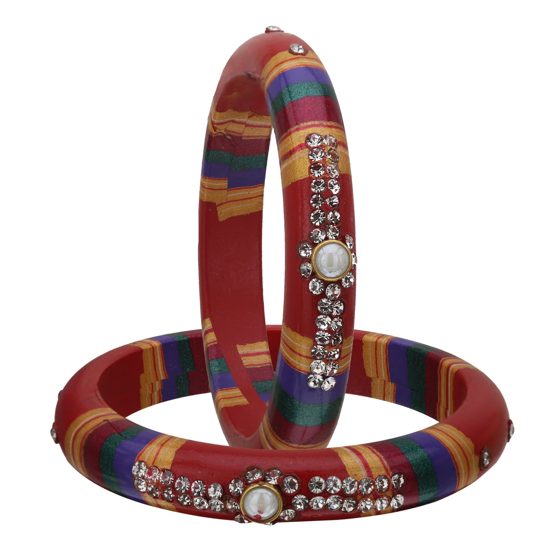 Sukriti Rajasthani Traditional Laharia Red Lac Kadaa Bangles for