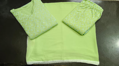 Green color Chikankari Embroidered Kurta set with Dupatta