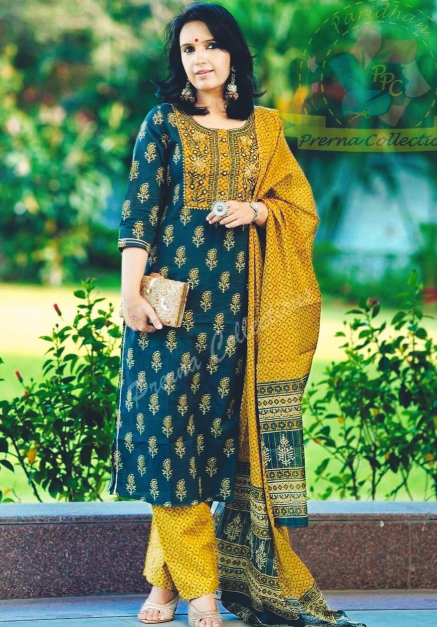 Heavy Embroidery work Kurti with Pant and Dupatta