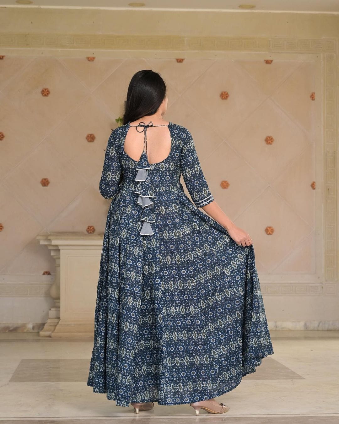Decent Beige Color Digital Print With Work Gown – Amrutamfab