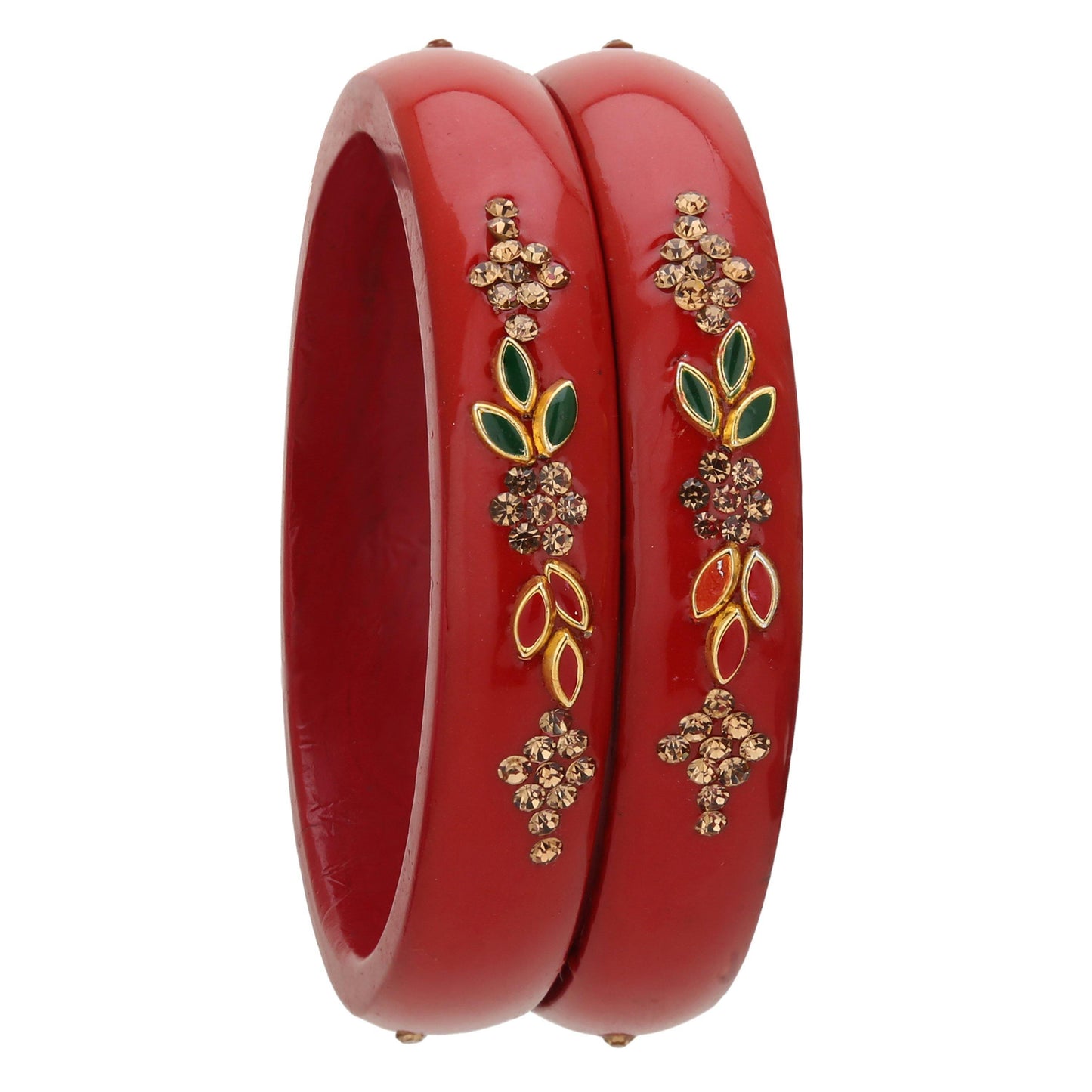 sukriti beautiful casual kundan red lac kada bangles for women – set of 2