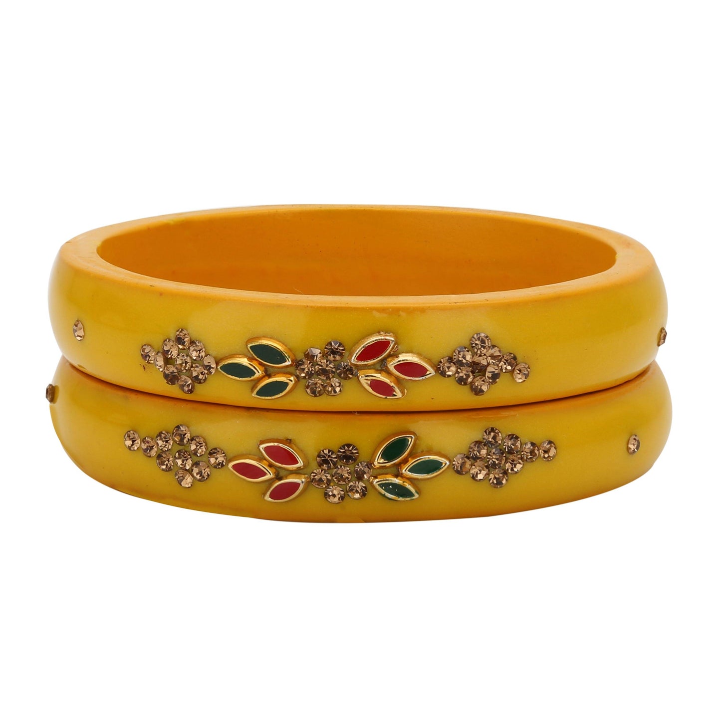 sukriti beautiful casual kundan yellow lac kada bangles for women – set of 2