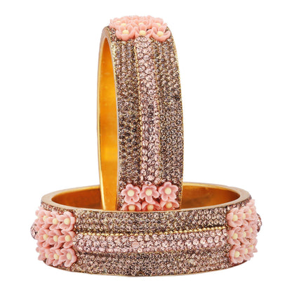 sukriti beautiful partywear flower brass kada baby-pink bangles for women – set of 2