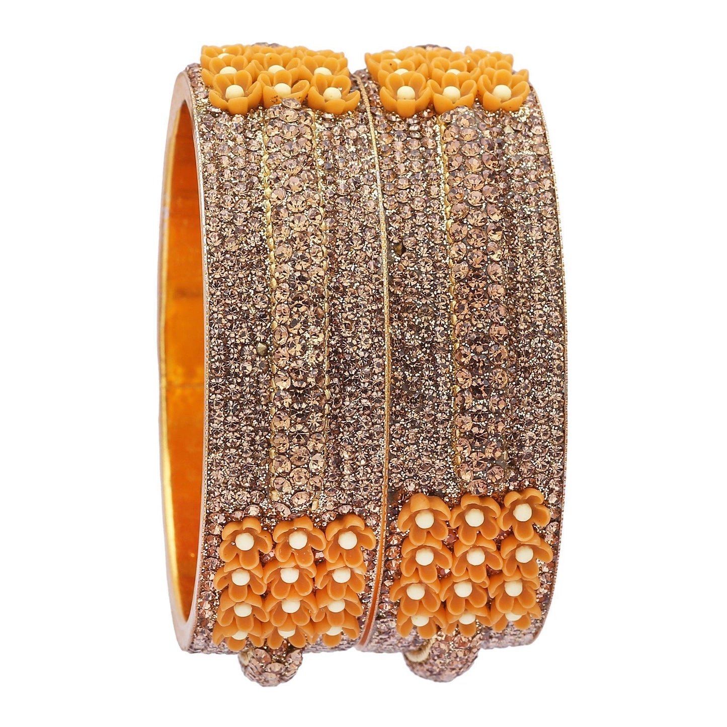 sukriti beautiful partywear flower brass kada gold bangles for women – set of 2