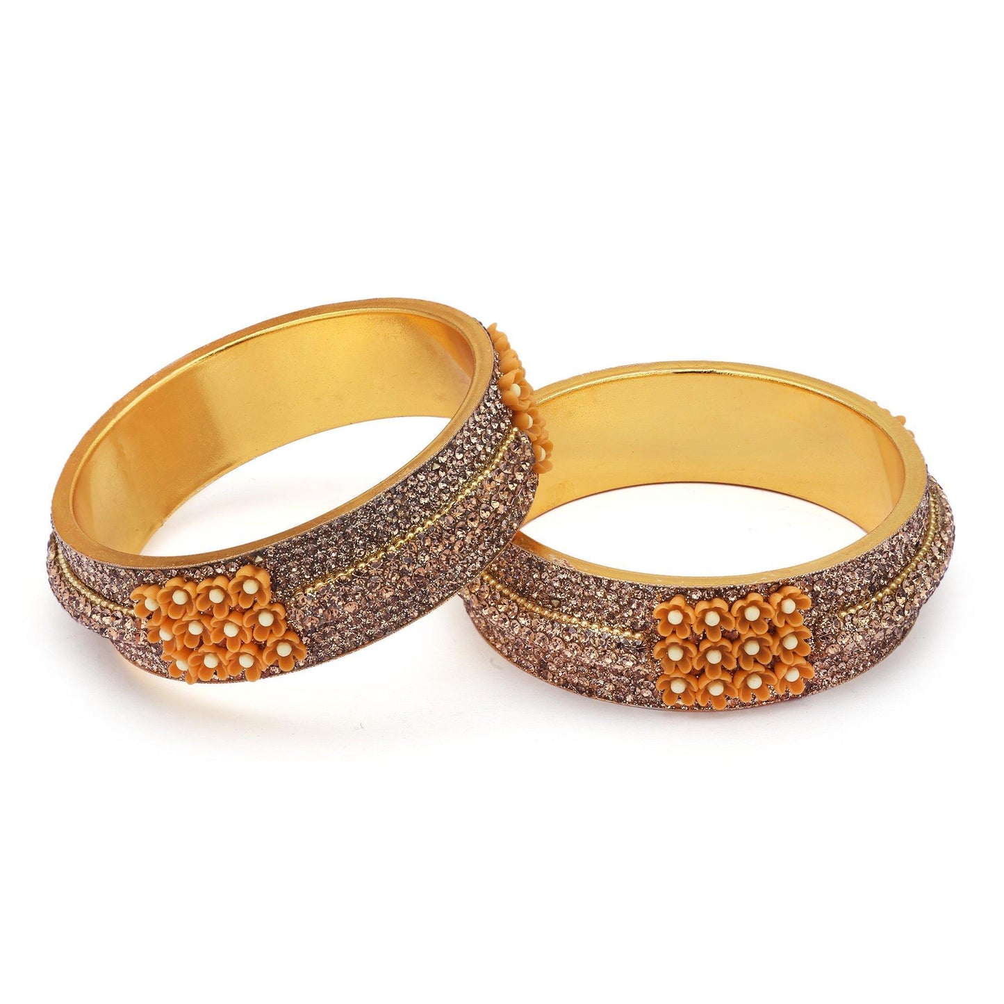 sukriti beautiful partywear flower brass kada gold bangles for women – set of 2