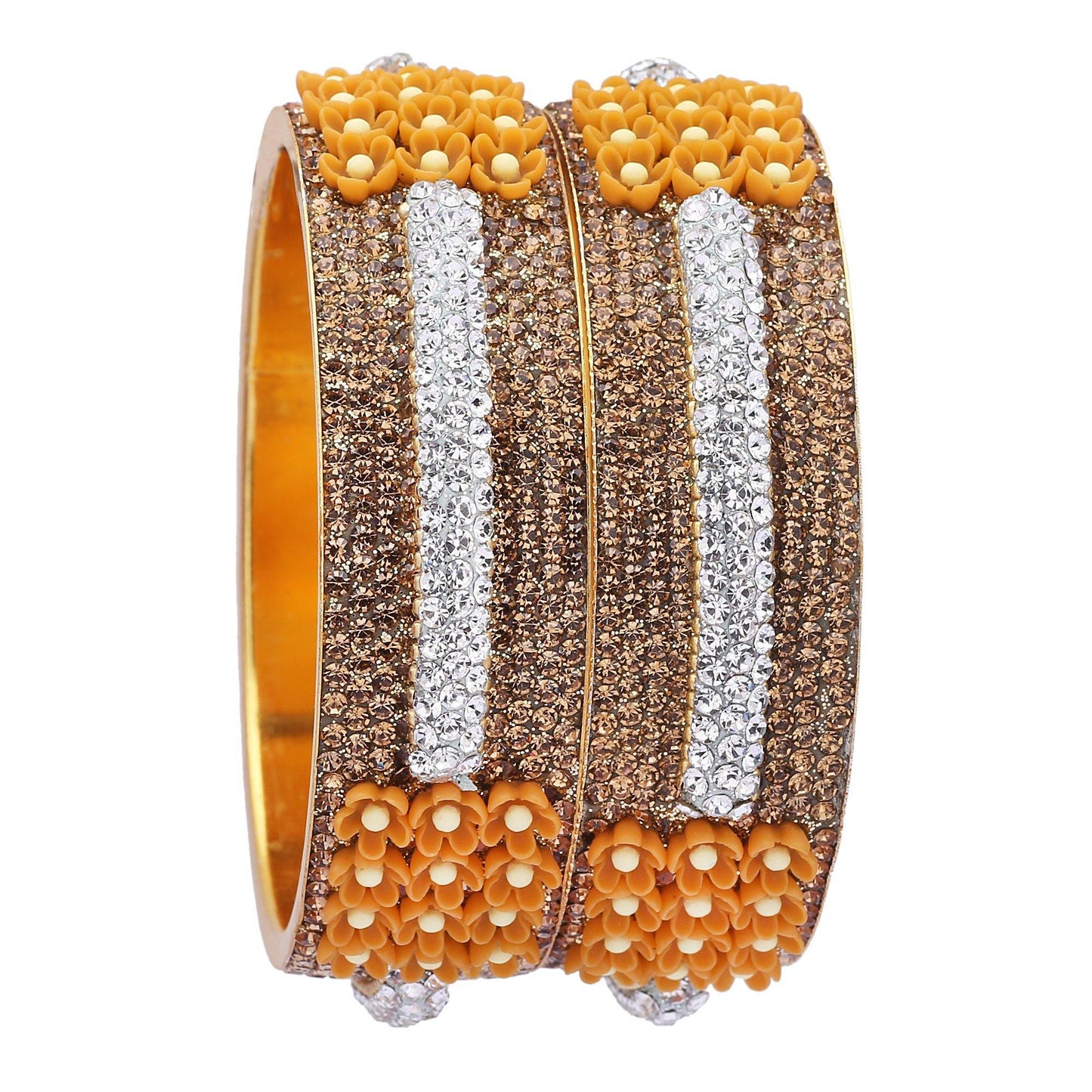 sukriti beautiful partywear flower brass kada gold-white bangles for women – set of 2