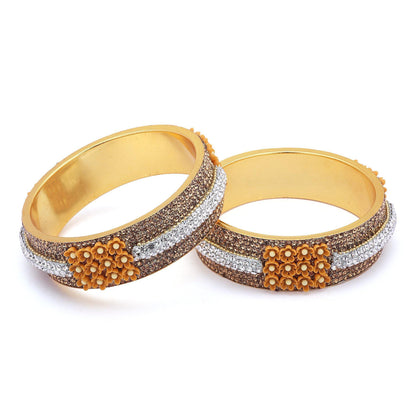 sukriti beautiful partywear flower brass kada gold-white bangles for women – set of 2