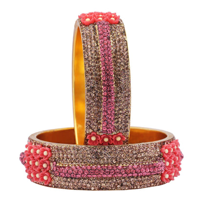 sukriti beautiful partywear flower brass kada magenta bangles for women – set of 2
