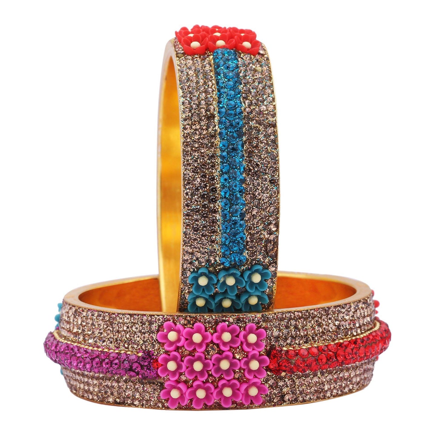 sukriti beautiful partywear flower brass kada multi bangles for women – set of 2