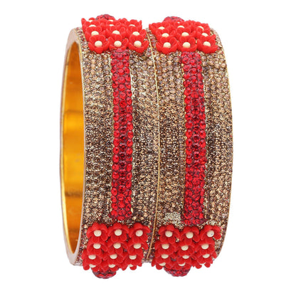 sukriti beautiful partywear flower brass red kada for women – set of 2