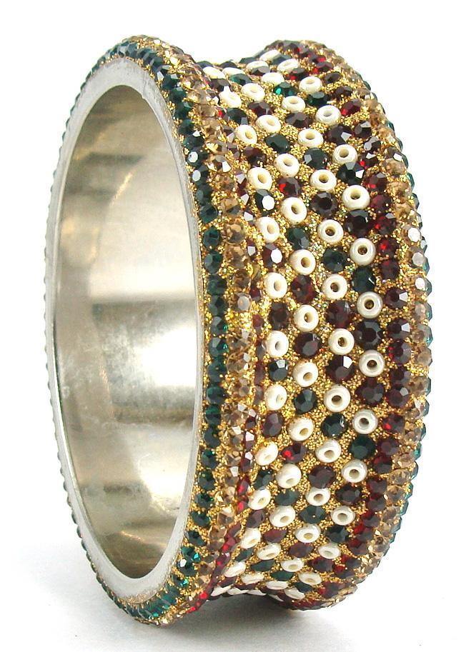 sukriti bridal maroon green brass kadaa bracelet for women