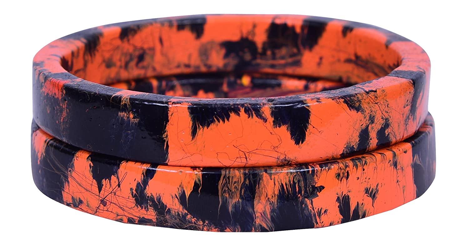sukriti casual orange-black lac bangles for girls, women - set of 2