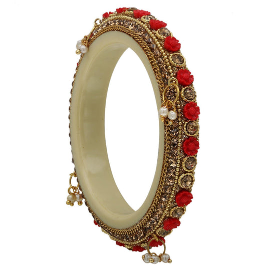 sukriti contemporary pearl tassel / latkan plastic flower kada bangles for women - set of 2