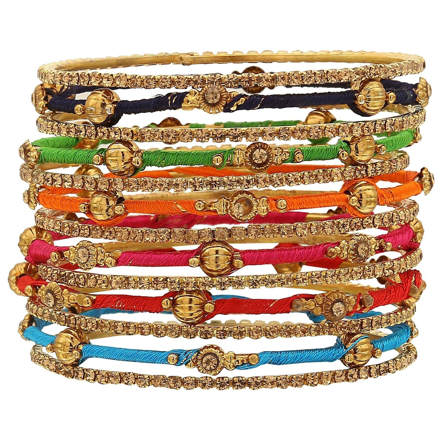 sukriti designer bollywood stylish silk thread metal bracelet bangles for girls & women - set of 13