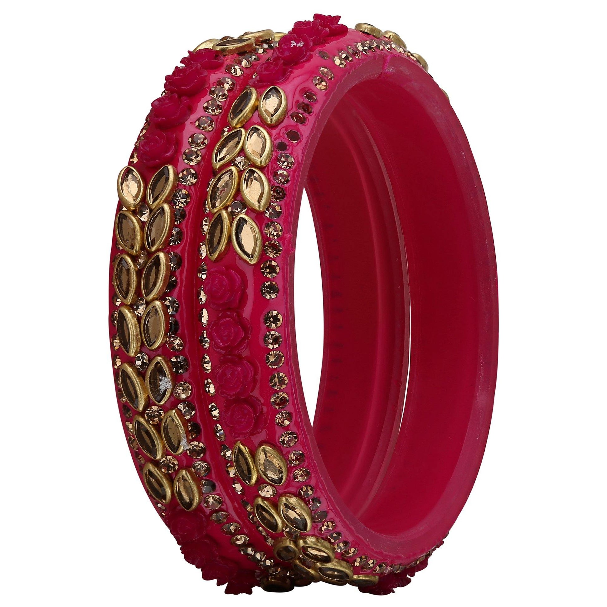 sukriti designer kundan flower style seep acrylic kada bangles for women - set of 2