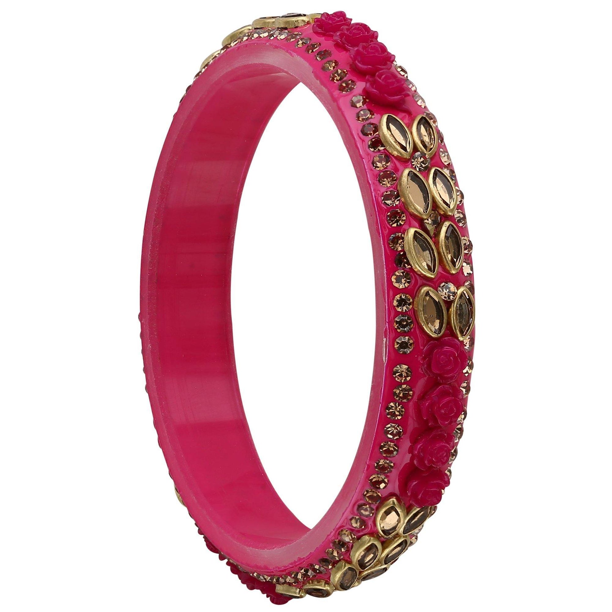 sukriti designer kundan flower style seep acrylic kada bangles for women - set of 2