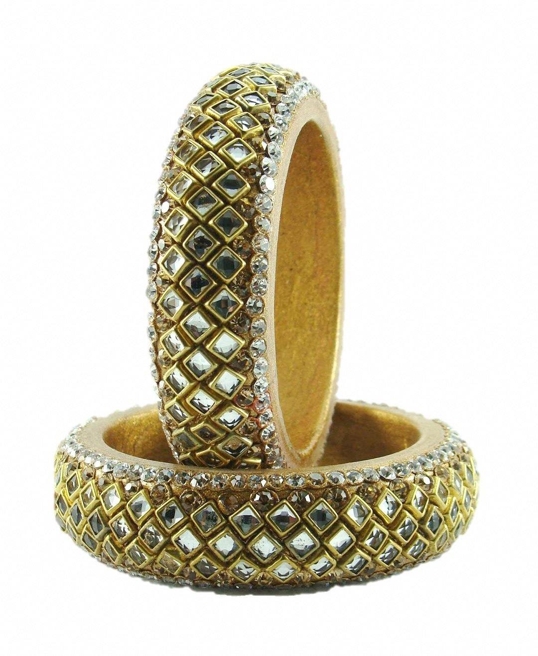 sukriti designer kundan golden lac bangles for women - set of 2