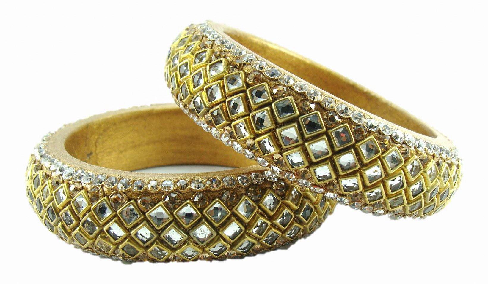 sukriti designer kundan golden lac bangles for women - set of 2