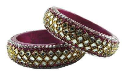 sukriti designer kundan magenta lac bangles for women - set of 2